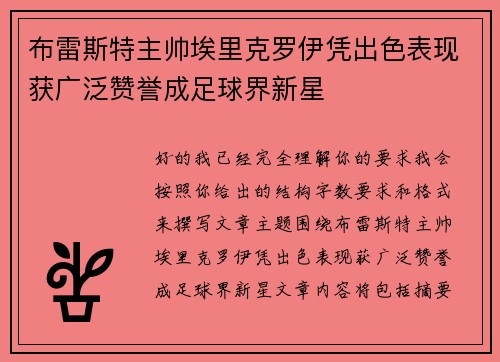布雷斯特主帅埃里克罗伊凭出色表现获广泛赞誉成足球界新星